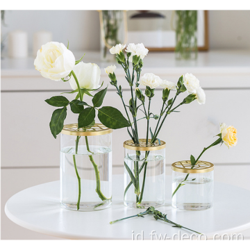 vas bunga kaca khusus dengan tutup jaringan logam